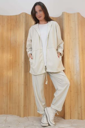 Anine Soft Touch Seam Pocket Hoodie Washed Stone